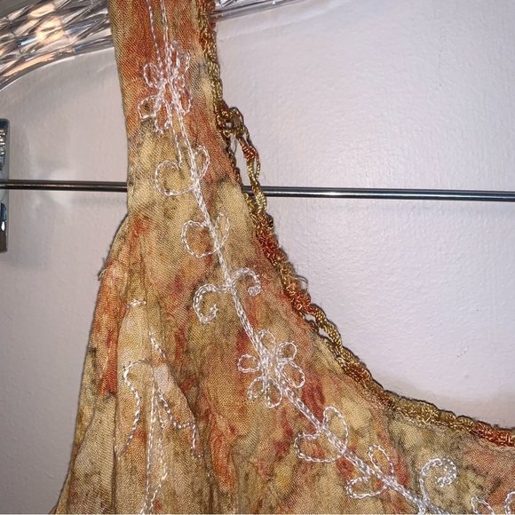 Bohemian Lace Accent Women's Tank Top Orange Tan - Picture 5 of 10